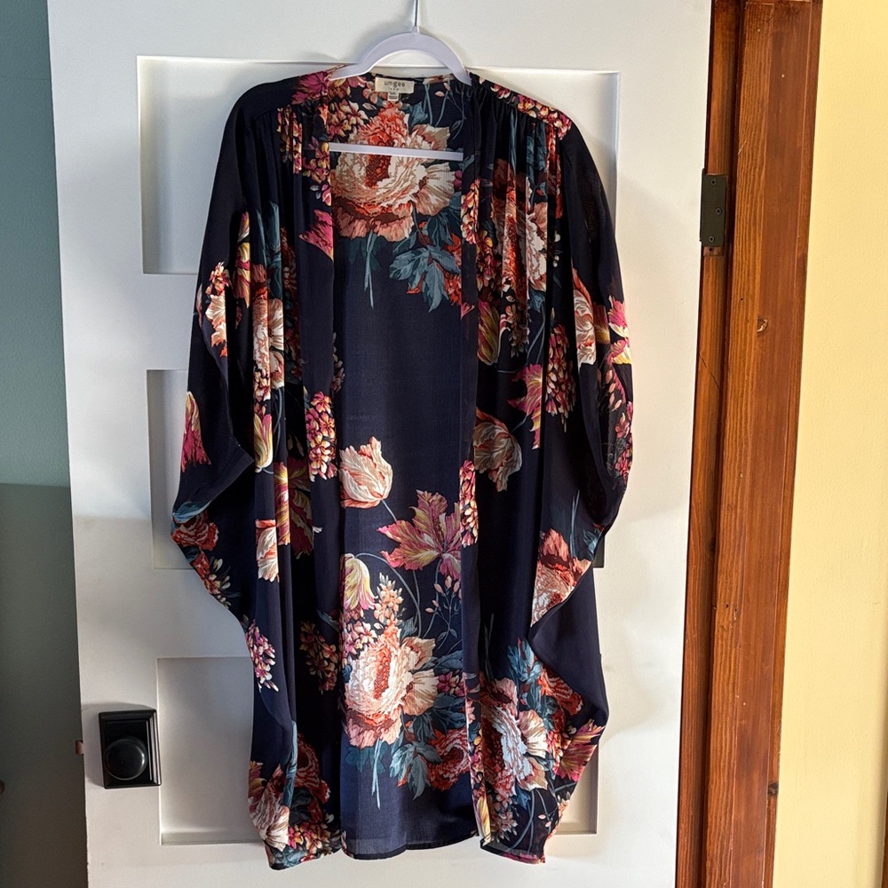 Umgee Floral Kimono Cardigan - Navy and Pink